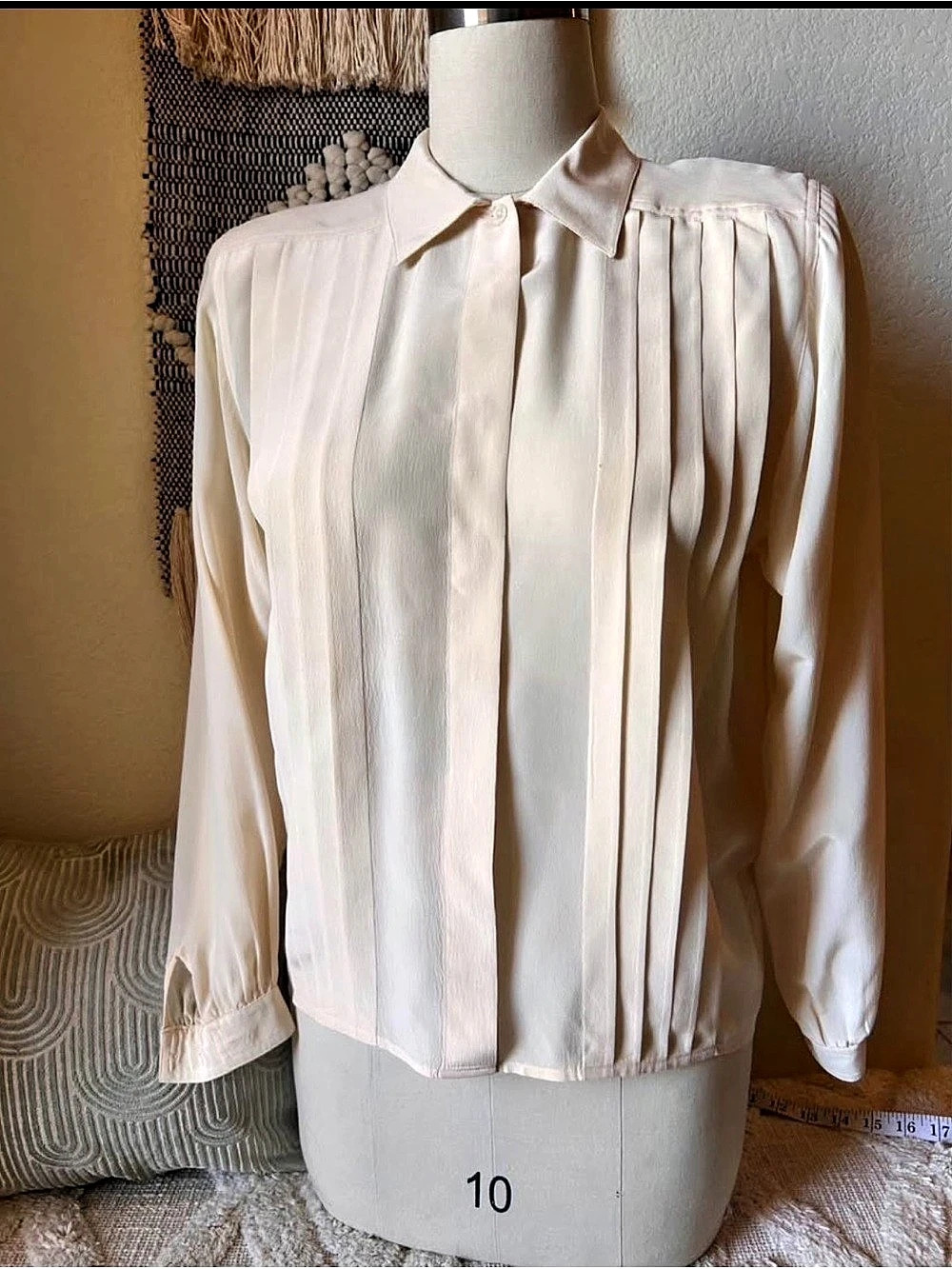 VTG 80’s Liz Claiborne Silk Pleated Placket Style Front Blouse in White Size 4 L